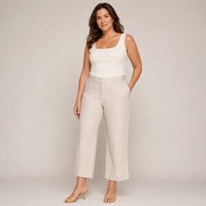 Ann Taylor Loft Marisa LINEN Trouser Beige 12P Mid Rise Coastal Quiet Luxury CBK